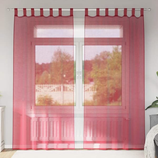 Voile gardiner med öglor 2 st vinröd 140x245 cm