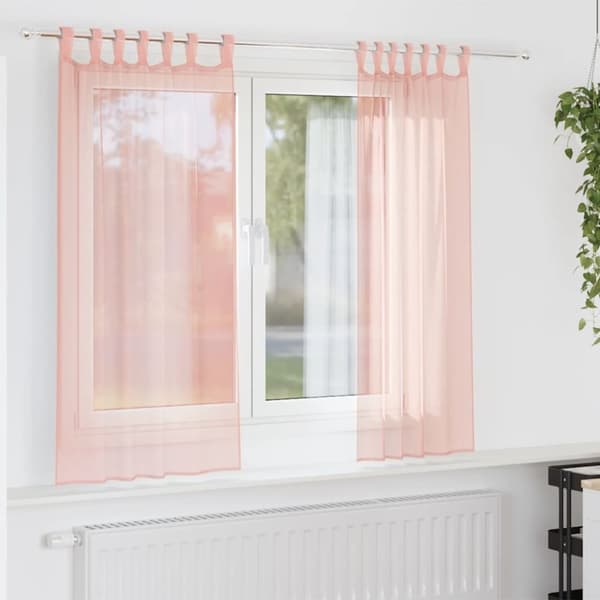 Voile gardiner med stångfickor 2 st rosa