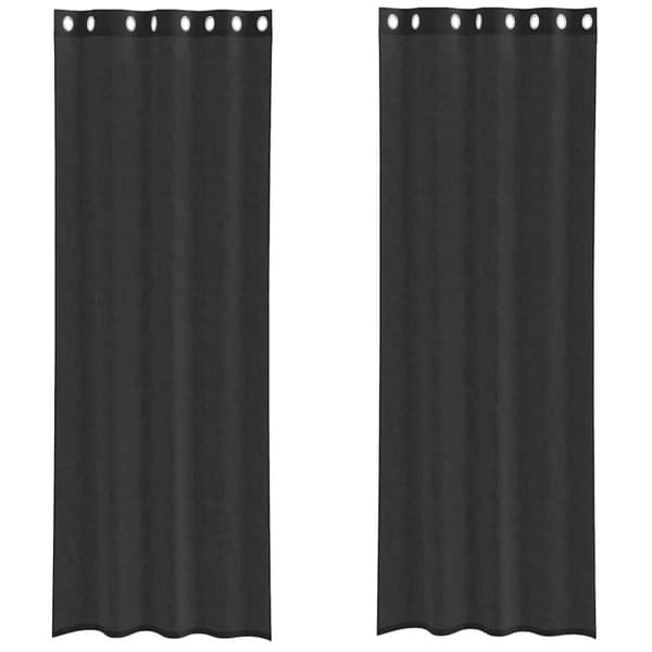Voile gardiner med genomföringar 2 st svart 140x300 cm