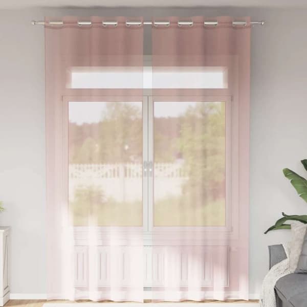 Voile gardiner med genomföringar 2 st rosa 140x300 cm