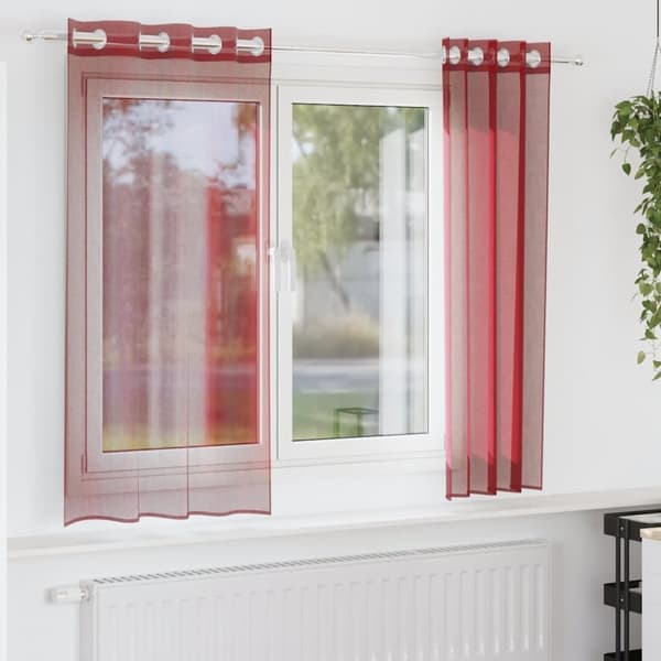 Voile gardiner med genomföringar 2 delar vinröd