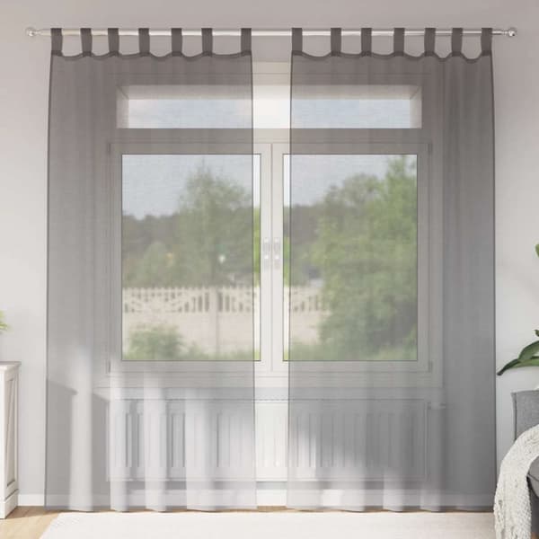 Voile gardiner med öglor 2 st mörkgrå 140x225 cm