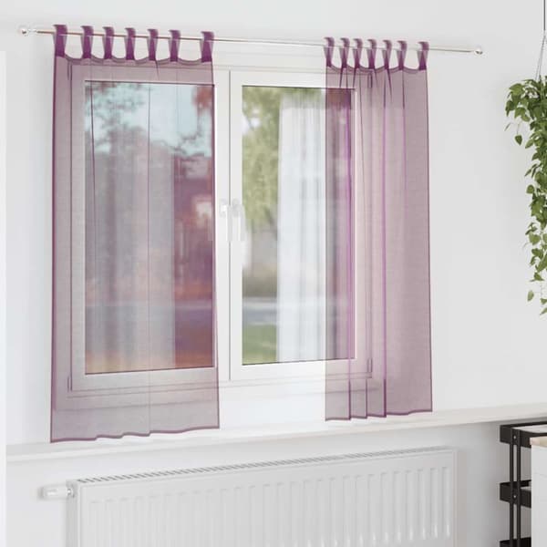 Voile gardiner med öglor 2 st lila 140x175 cm