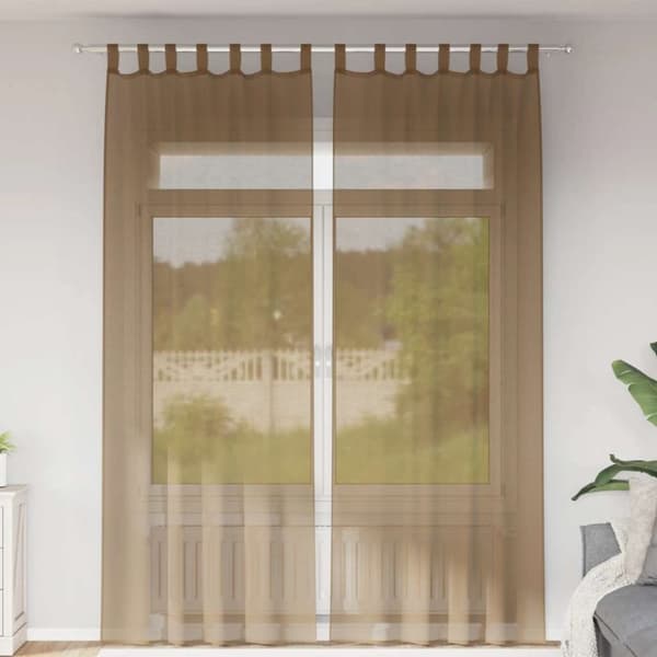 Voile gardiner med öglor 2 st ljusbrun 140x260 cm