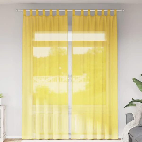 Voile gardiner med öglor 2 st gul 140x260 cm