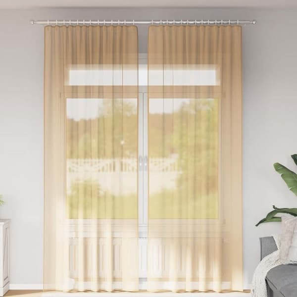 Voile gardiner med stångfickor 2 st sand