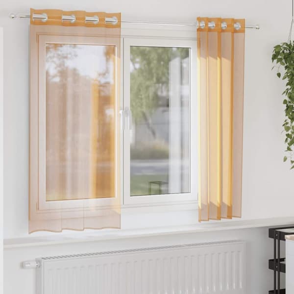 Voile gardiner med genomföringar 2 st orange 140x140 cm