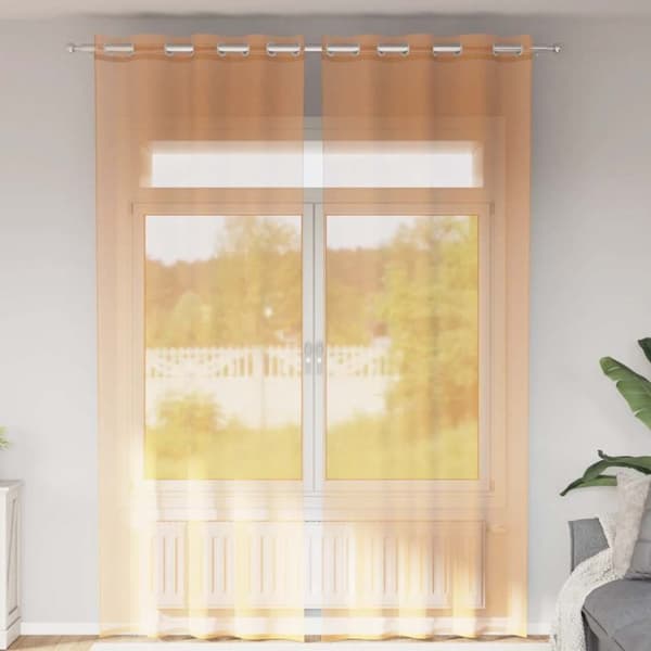 Voile gardiner med genomföringar 2 st orange 140x300 cm