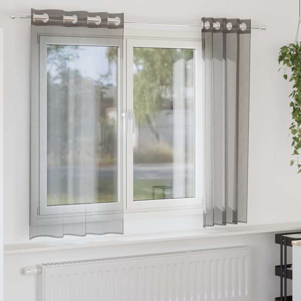 Voile gardiner med genomföringar 2 st mörkgrå 140x140 cm