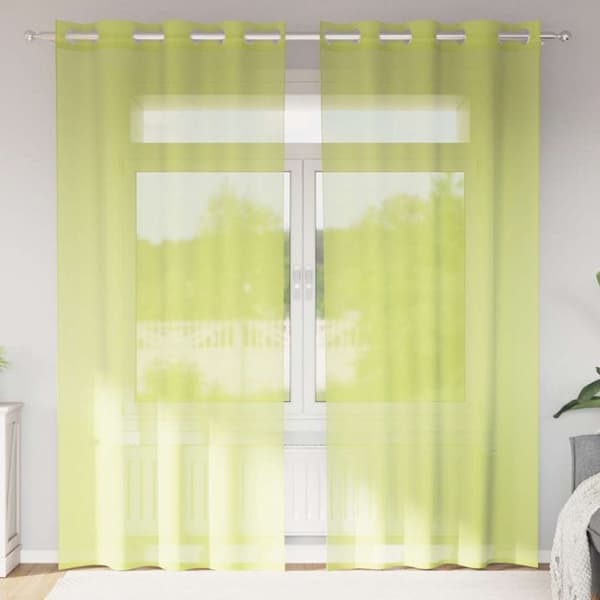 Voile gardiner med genomföringar 2 st äppelgrön 140x245 cm