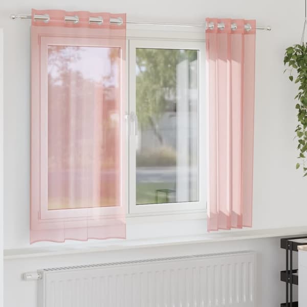 Voile gardiner med genomföringar 2 st rosa 140x175 cm