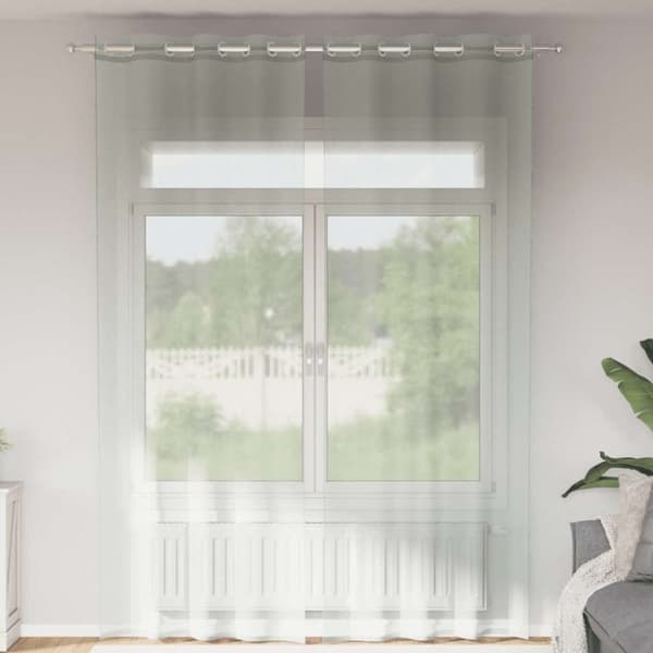 Voile gardiner med genomföringar 2 st ljusgrå 140x260 cm