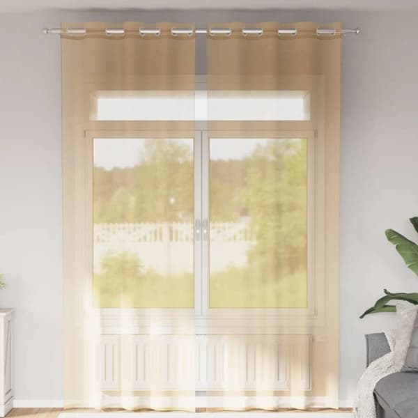 Voile gardiner med genomföringar 2 st sand