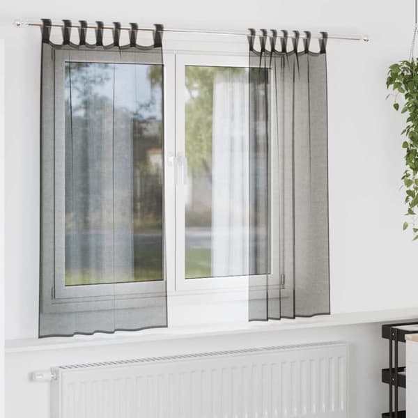 Voile gardiner med fliktopp 2 st svart