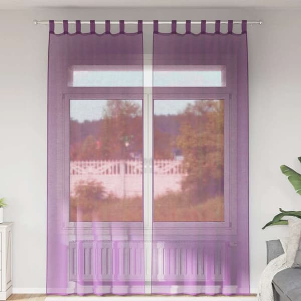 Voile gardiner med öglor 2 st lila 140x260 cm
