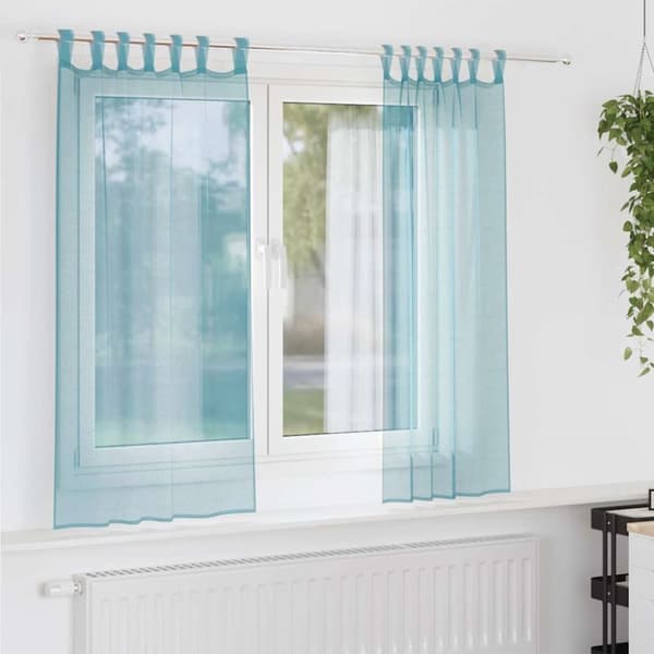 Voile gardiner med öglor 2 st, turkos 140x175 cm