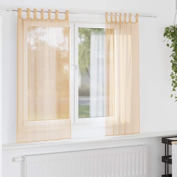 Voile gardiner med öglor 2 st sand 140x140 cm