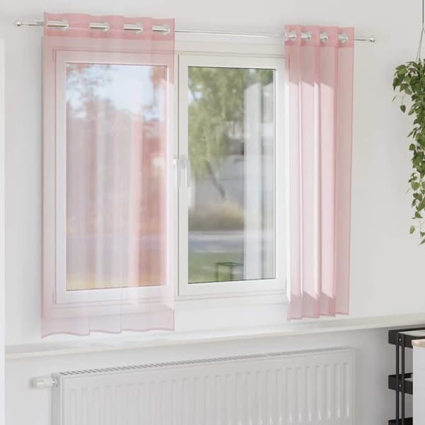 Voile gardiner med genomföringar 2 st ljusrosa 140x175 cm