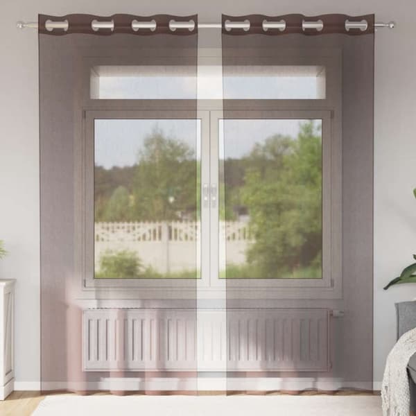 Voile gardiner med genomföringar 2 st brun 140x225 cm