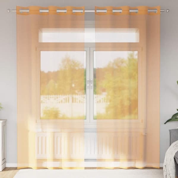 Voile gardiner med genomföringar 2 st orange 140x245 cm