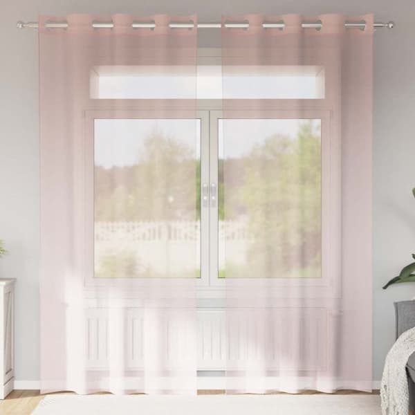 Voile gardiner med genomföringar 2 st ljusrosa 140x245 cm