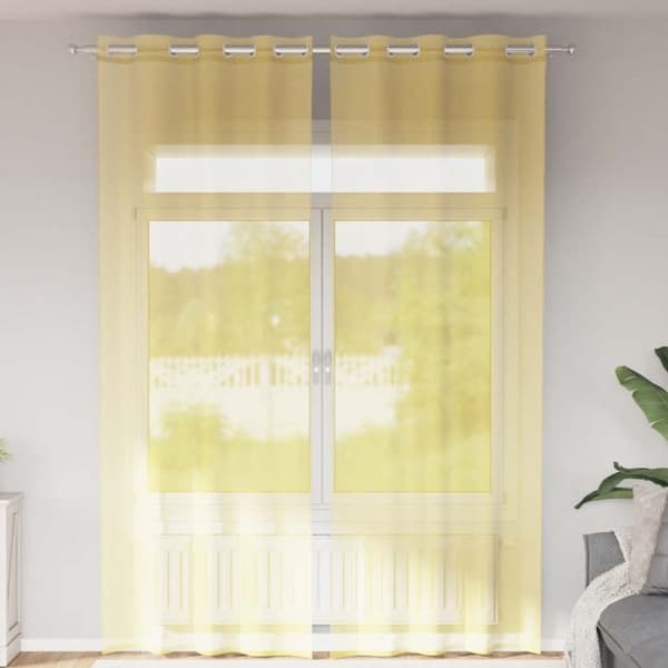 Voile gardiner med genomföringar 2 st gul