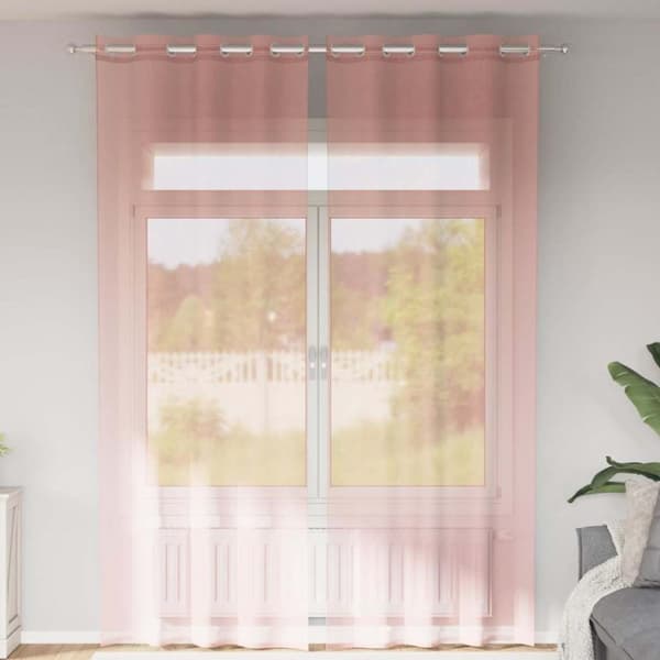 Voile gardiner med genomföringar 2 st rosa 140x260 cm