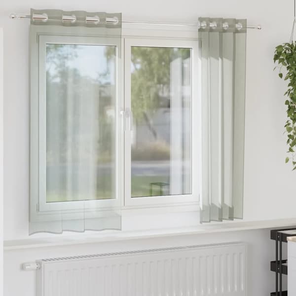 Voile gardiner med genomföringar 2 st ljusgrå 140x175 cm