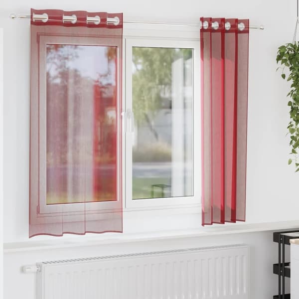 Voile gardiner med genomföringar 2 delar vinröd