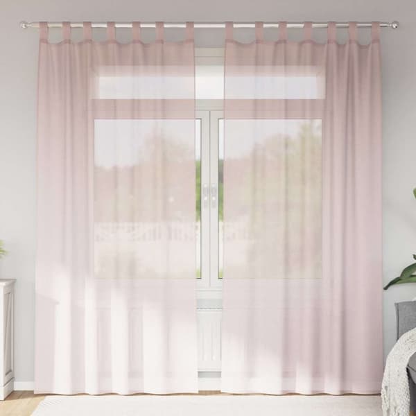Voile gardiner med öglor 2 st ljusrosa 140x245 cm