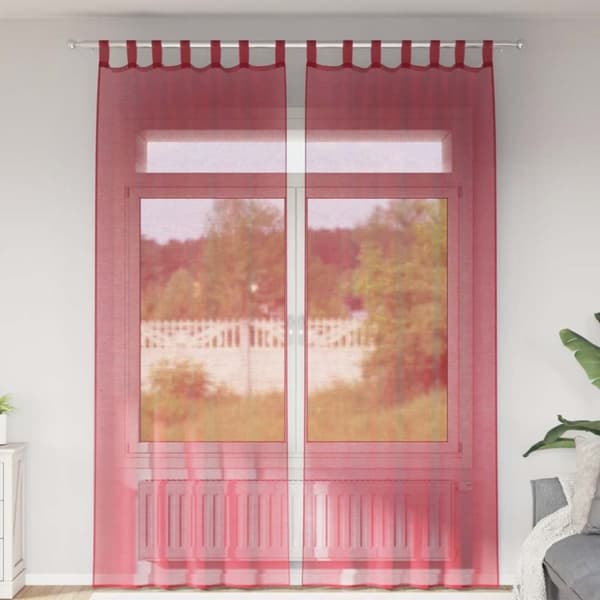Voile gardiner med öglor 2 st vinröd 140x260 cm