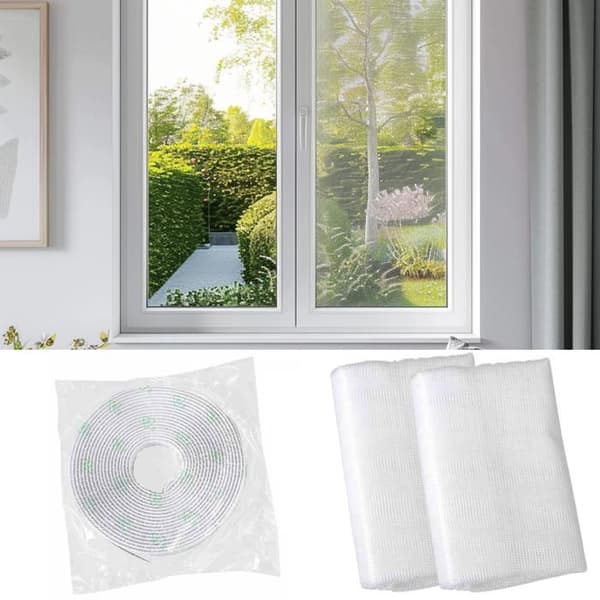 Set med 2 Fönstermygghörn FALLENHELD 130 x 150 cm, Vit – Utan borrning – Montering med självhäftande remsa – Insektsavvisande