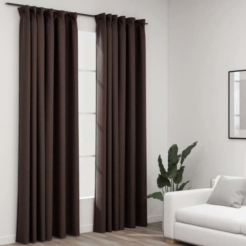 Mörkläggningsgardin med krokar linnelook 2 st taupe 140x225 cm