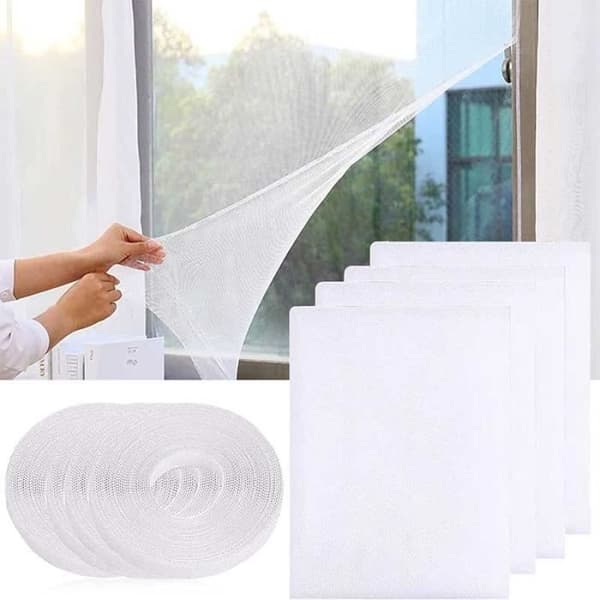 4 Stycken Insektsnät Fönster Skärm Med 4 Självhäftande Remmar 130 cm x 150 cm, (Vit)