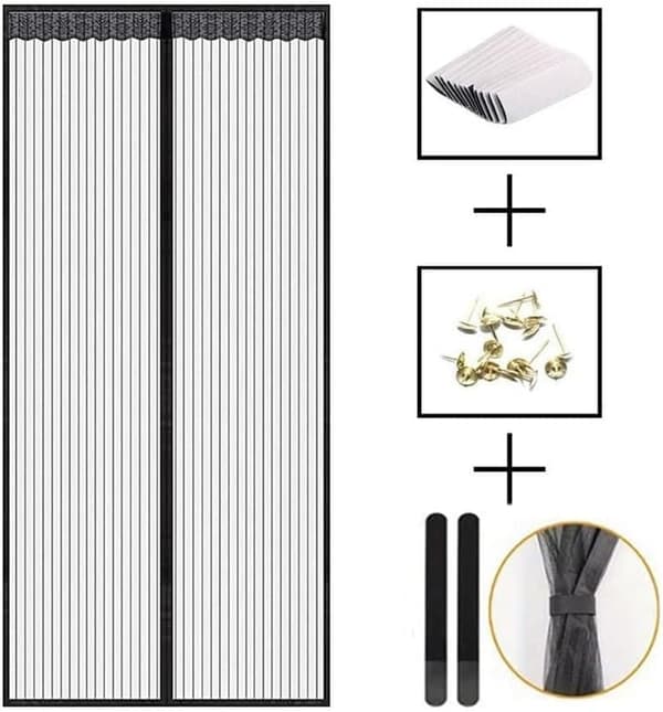 Hyttysverkko oveen magneettisella sulkimella 100 x 210 cm musta