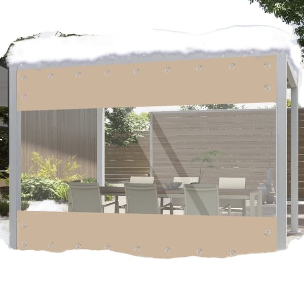 Udendørs Tarp Gardiner, 20oz Kraftig PVC, Vandtæt, UV-Beskyttende,H2.4xW2.4M, Khaki