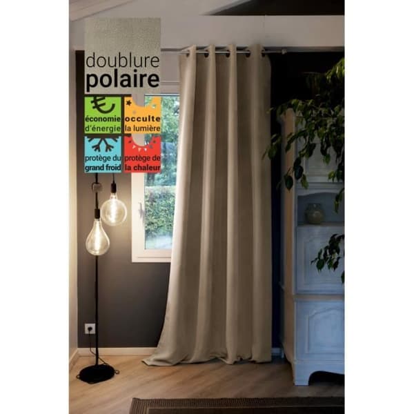 Set med 2 mörkläggande och thermiska gardiner med polarfoder "Inuit" i alla storlekar - Inuit Lin - Mörkläggande panel + Polarfoder 140 x 260