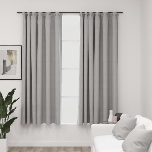 Mörkläggningsgardin med krokar linnelook 2 st grå 140x175 cm