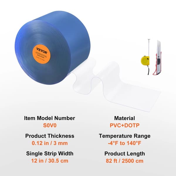 PVC Strip Gardin, Temperaturområde -20℃ till 60℃, Flera bredd- och längdalternativ,82 fot x 12 tum