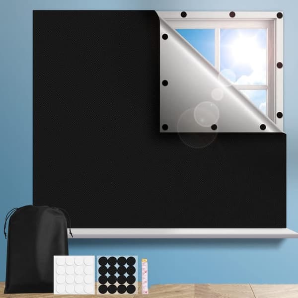 OBOSOE 100% mørklægningsgardin med sugekopper-130x145cm, UV-beskyttelse, nem installation til soveværelsesvinduesdæksel hjem og rejser