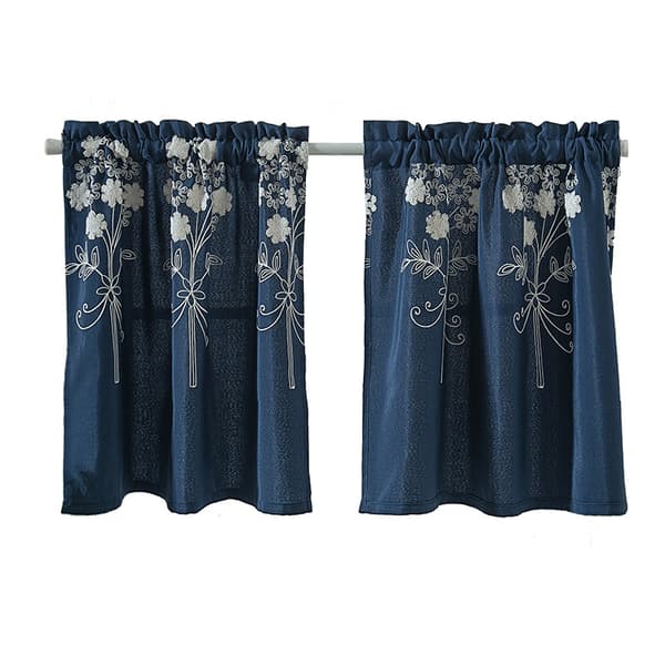 INF Marinblå Spetsbroderad Köksgardin - Elegant & Fräsch
