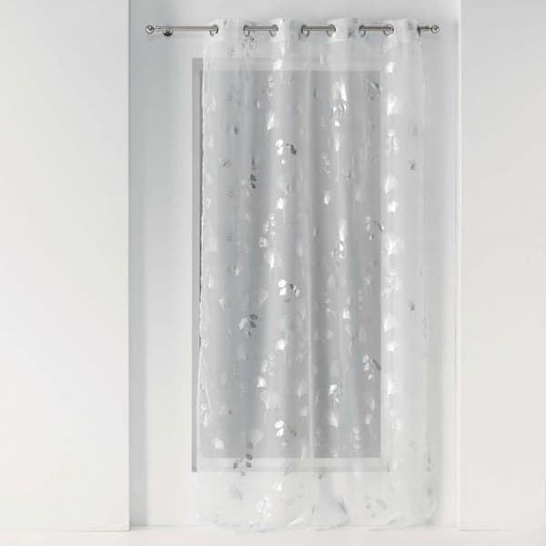 Voilage - HEMMA HUS - Metallisk Tryck - 140 x 240 cm - Vit-Silver - Ögla
