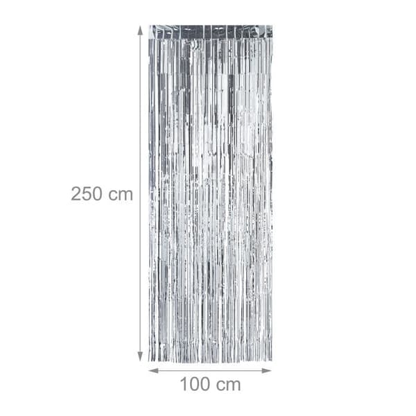 Relaxdays Festhängare set om 2, Dekoration för födelsedag och bröllop, trådar, glittriga fransar, 100 x 250 cm, silverfärgad