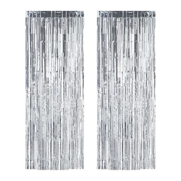 Relaxdays Festhängare set om 2, Dekoration för födelsedag och bröllop, trådar, glittriga fransar, 100 x 250 cm, silverfärgad