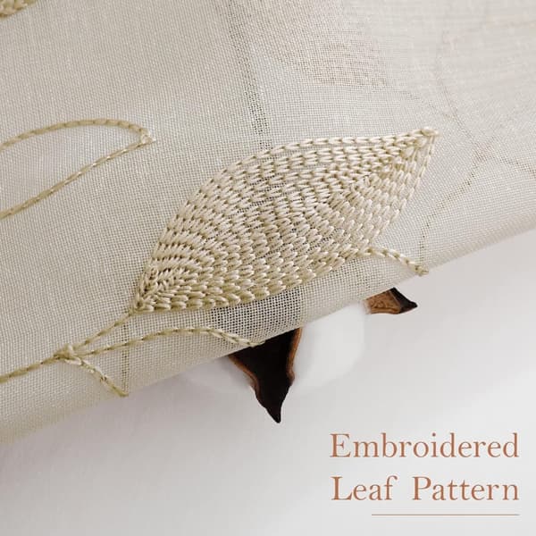 Bomclap Gardinpaneler i Voile med Broderade Blad – 2-pack, 132x213/244cm, Ljusgenomsläppliga Fusk-Linne Gardiner för Sovrum & Vardagsrum