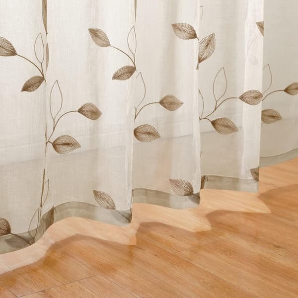 Bomclap Voile Verhopaneelit brodeeratuilla lehdillä – 2 kpl, 132x213/244cm, Valoa läpäisevät keinopellavaverhot makuuhuoneeseen ja olohuoneeseen