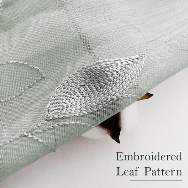 Bomclap Voile Verhopaneelit brodeeratuilla lehdillä – 2 kpl, 132x213/244cm, Valoa läpäisevät keinopellavaverhot makuuhuoneeseen ja olohuoneeseen