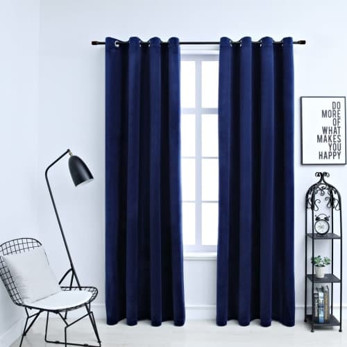 Mörkläggningsgardiner med ringar 2 st mörkblå sammet 140x245 cm
