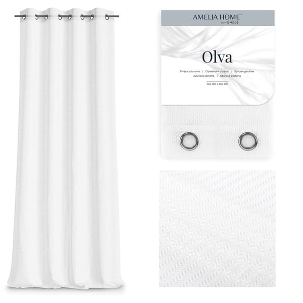 Hvidt gardin med snørehuller 140x250 Olva åbent gardin