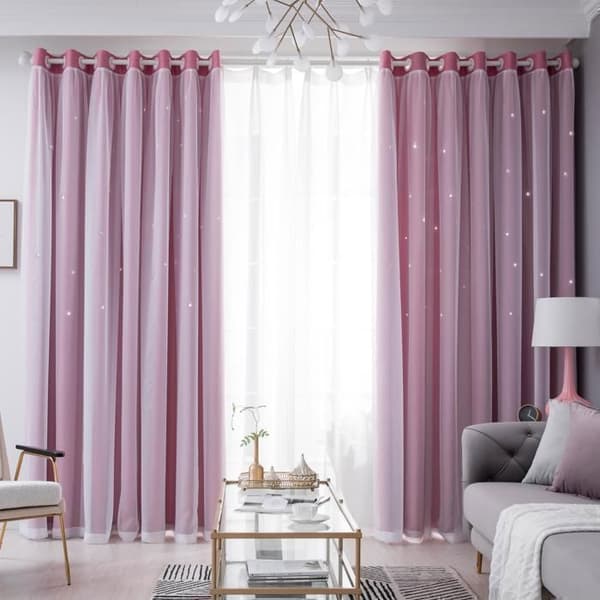 2 Paneler - Dubbelgardin - Mönster av hålstar - Mörkläggande - 100 x 250cm - Rosa för Vardagsrum och Sovrum
